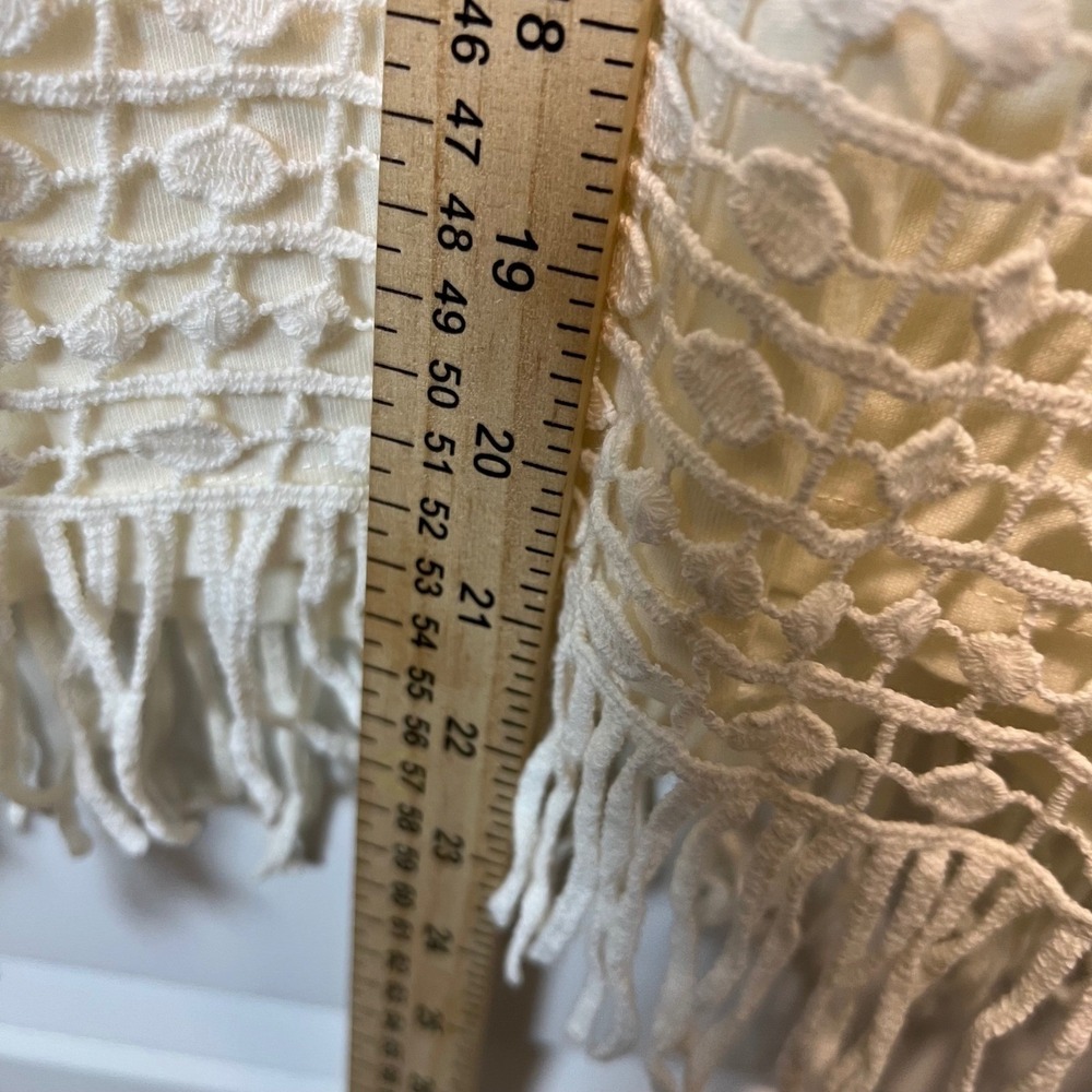 Lauren Ralph Lauren Womens Tank Top Crochet Fringe Off White Size PL - Picture 4 of 6